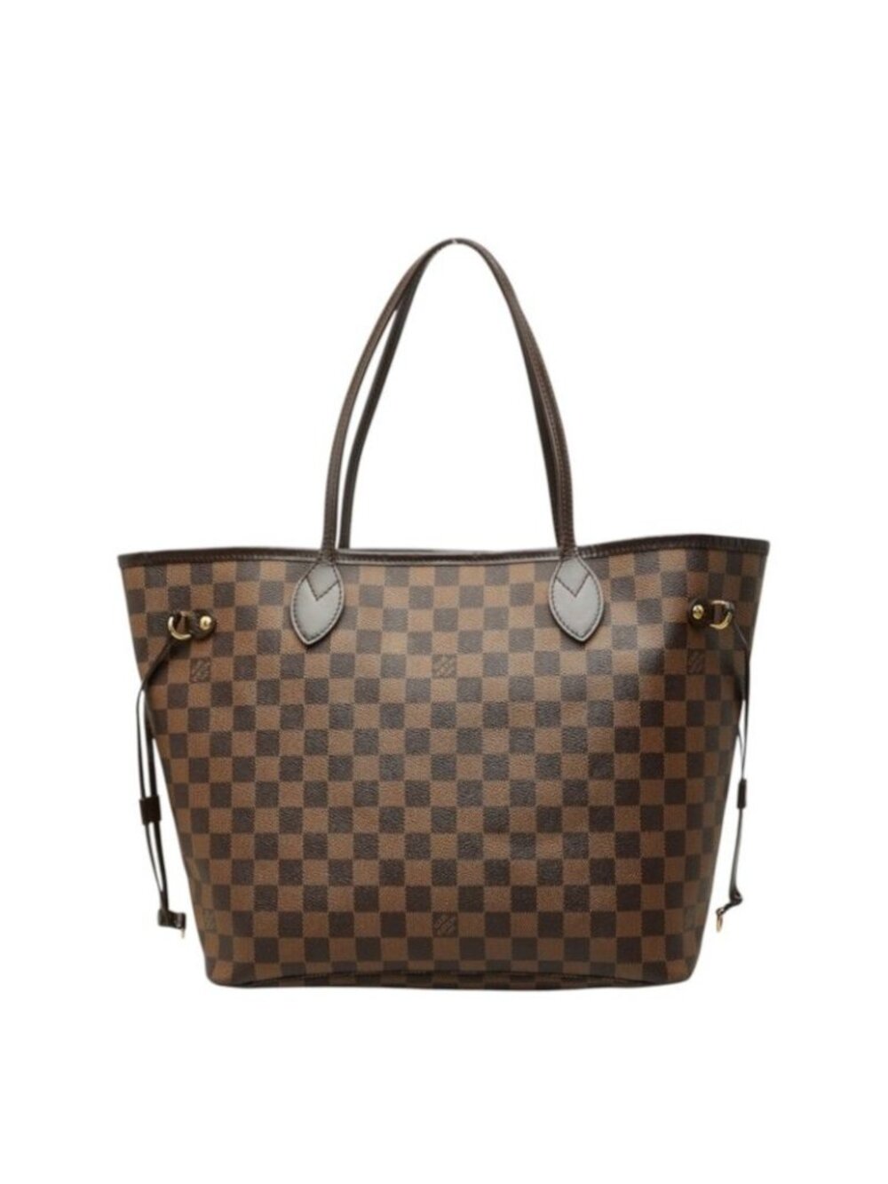 Louis Vuitton Damier Ebene Neverfull MM Shoulder Bag Tote Brown Leather